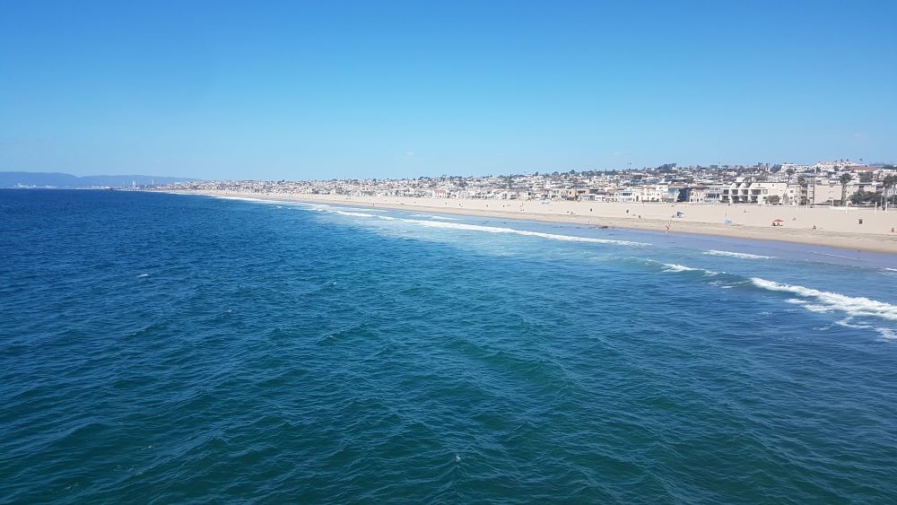 Vista da praia de Hermosa Beach durante a primeira viagem de Fernanda a Los Angeles, em 2018.